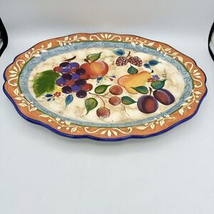CKAO Ceramic Platter Fruit Design 16x12" Scalloped Edges Multicolor Serving Dish